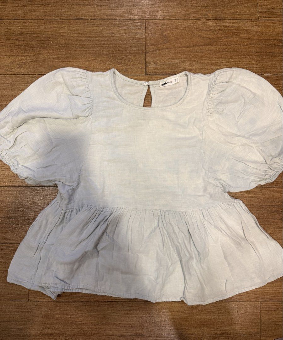 MNG Light Blue Puff Sleeve Peplum Top (Category: Blouses) located in Manila. Submitted by monchhichiluvr (Listing ID 1459847596, Image 3). Description: - in good condition - can do sdd.