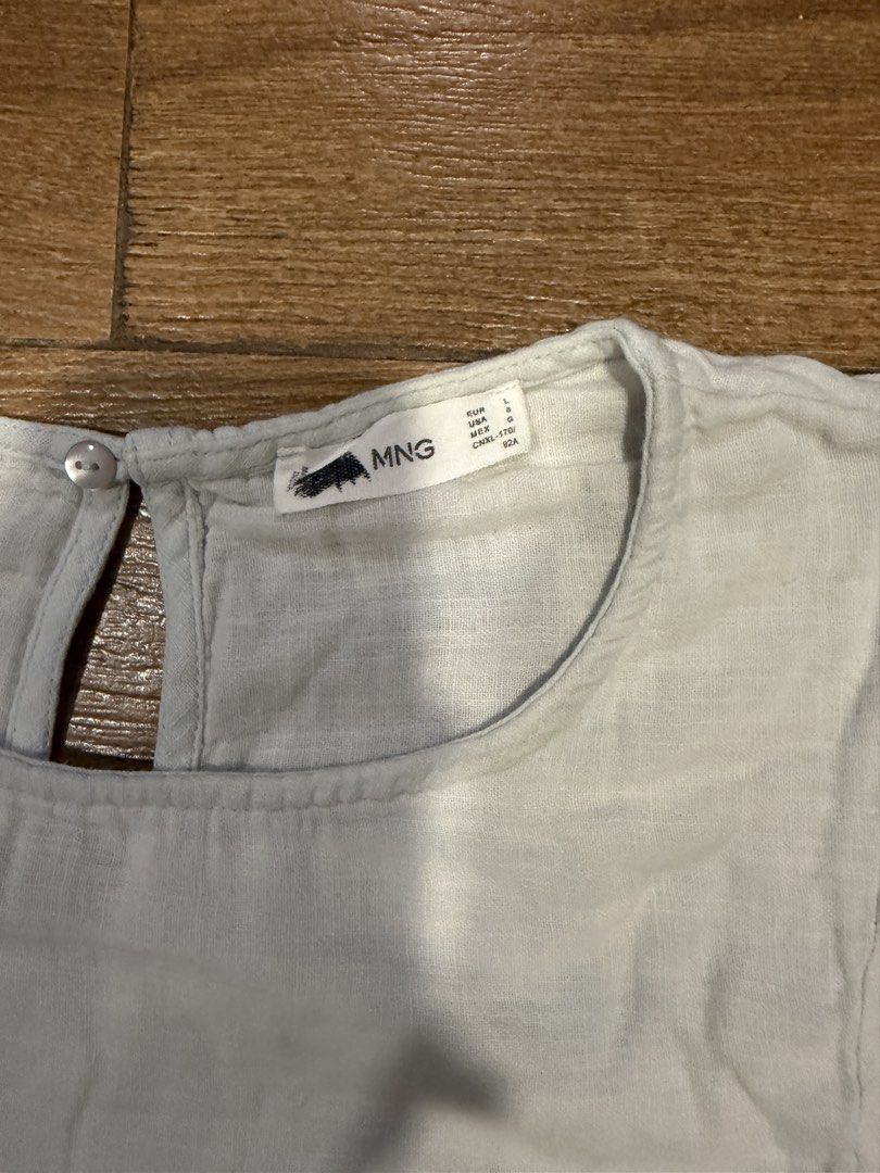MNG Light Blue Puff Sleeve Peplum Top (Category: Blouses) located in Manila. Submitted by monchhichiluvr (Listing ID 1459847596, Image 2). Description: - in good condition - can do sdd.