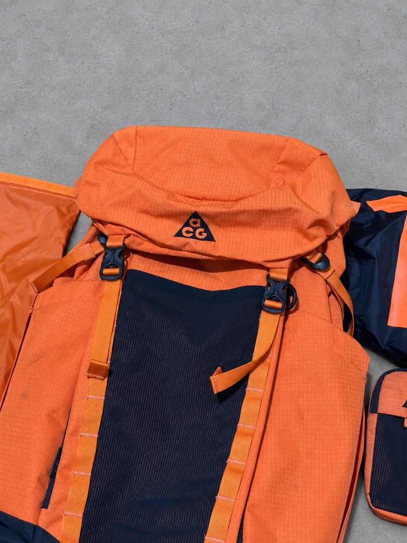 Nike ACG Backpack in Safety Orange 44L (Category: Backpacks) located in San Fernando. Submitted by peachboy_ (Listing ID 1459823742, Image 3). Description: Nike ACG Backpack in Safety Orange 44L Perfect for hiking, trekking, camping, and short multi-day/overnight trips. Gently used, but in excellent condition. Issues: I lost the waist pack and chest strap—please see the last photo for reference. That’s the only issue. Other than that, the bag is 