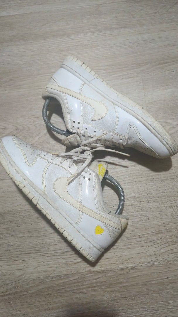 Nike Dunk Low White Yellow Heart (Category: Sneakers) located in Manila. Submitted by eljeybee88 (Listing ID 1459733895, Image 2). Description: Nike White Dunks with Yellow Heart detail fits EU39 / US 8 (women's) - original Nike, needs a little cleaning/dusting but no stains - gently used RFS : decluttering, no longer my style.