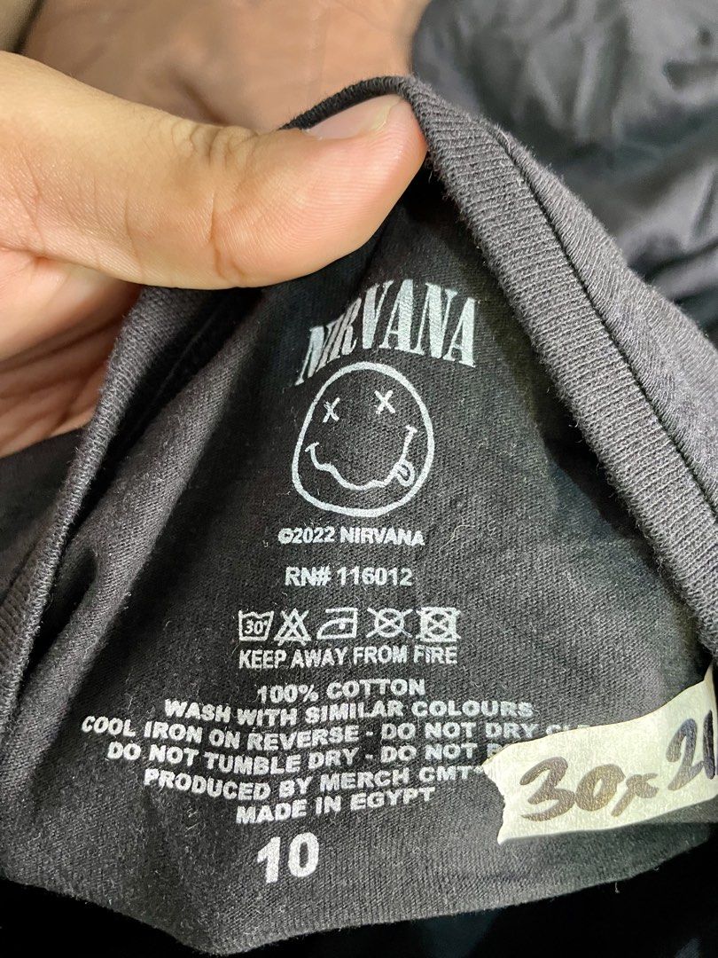 NIRVANA (Category: Tshirts & Polo Shirts ) located in Davao. Submitted by the_rare_hustla (Listing ID 1459717721, Image 3). Description: NIRVANA Issue None Need Wash Only Color rate 10/10 Width - 22 Length - 32 Size 10 on tag Fit To Large-XL Dm If Interested!.