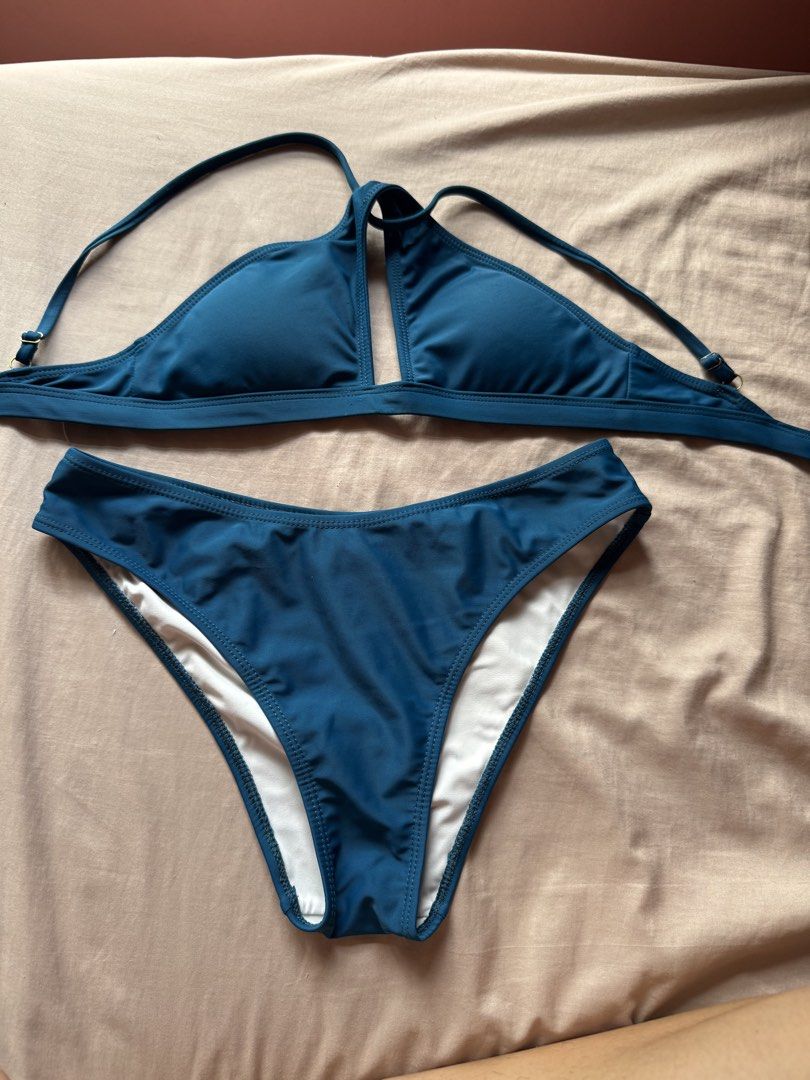 Nudeswim teal halter neck bikini (S) (Category: Bikinis & Swimsuits) located in Dumaguete. Submitted by prelovedbyserene98 (Listing ID 1459899210, Image 2). Description: - Nudeswim Micah top in teal (currently unavailable on Shoppee and website - purchased in 2024) - Size S (refer to size chart) - Tarnished hardware but still in good condition.