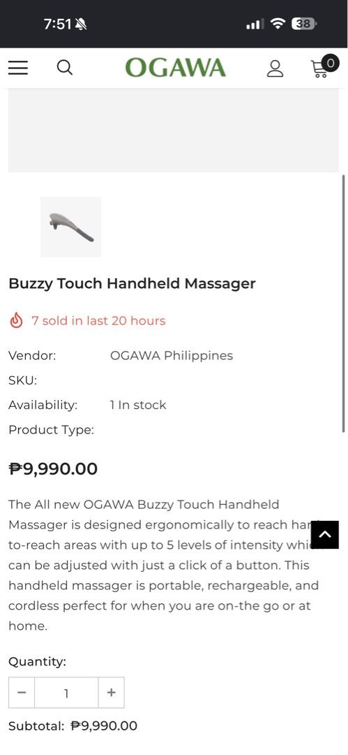 Ogawa Handheld Massager (Category: Massage Devices) located in Antipolo. Submitted by marian_ang (Listing ID 1459812783, Image 3). Description: SRP: ₱9,990 RFS: Di rin po talaga nagamit at all 😭 So sayang please get it na :< Condition: NOT USED !! No issues as in ZERO :D If meet-up, pls pay for my pamasahe ☹️ .