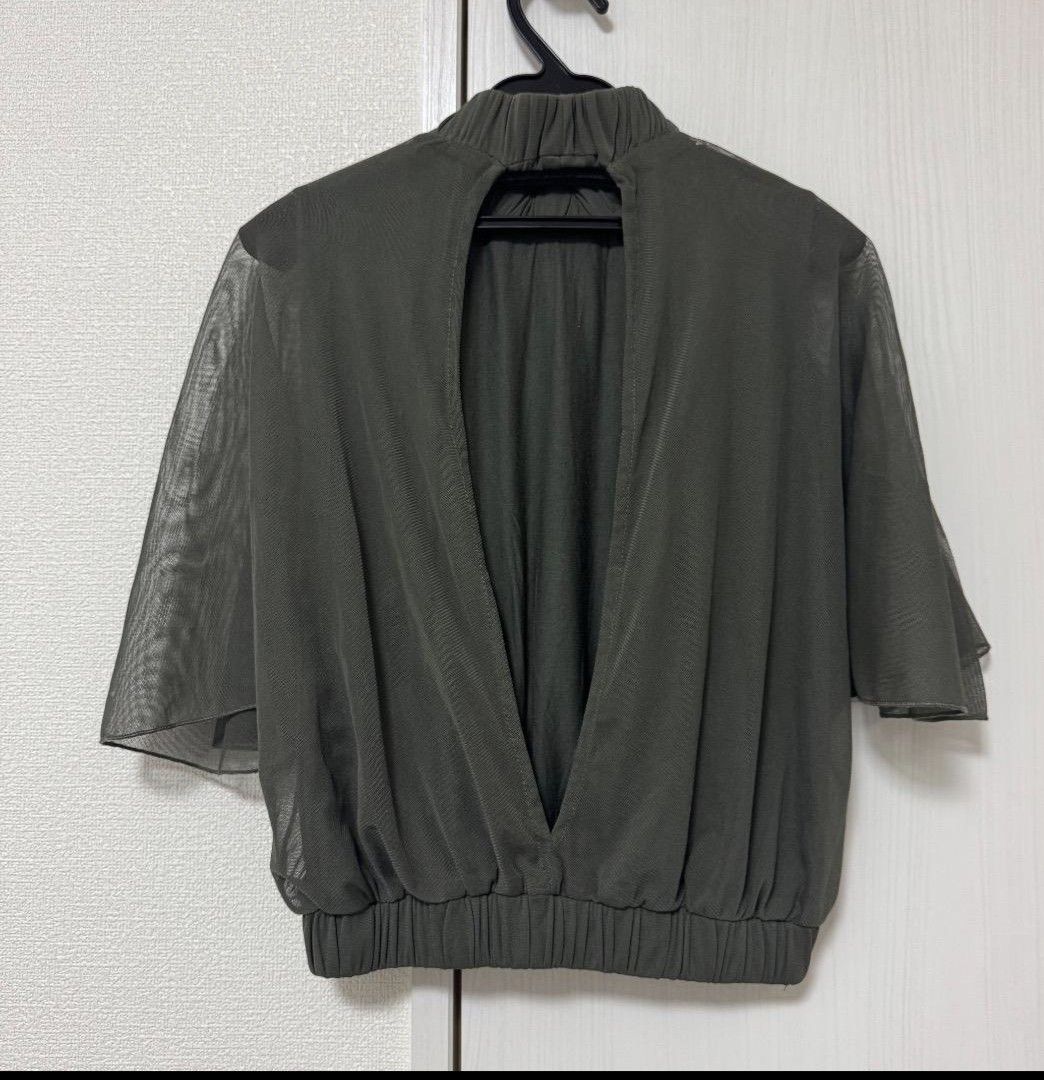 Olive Green Mesh Mock Neck Top with Back Cutout (Category: Blouses) located in Tarlac. Submitted by momma02 (Listing ID 1459777269, Image 2). Description: - Olive green mesh top - Mock neck with gathered detail - Short, sheer sleeves - Elasticated hem - Open back with a cutout - Made of polyester - Versatile for layering or wearing solo -very nice formal top💚.