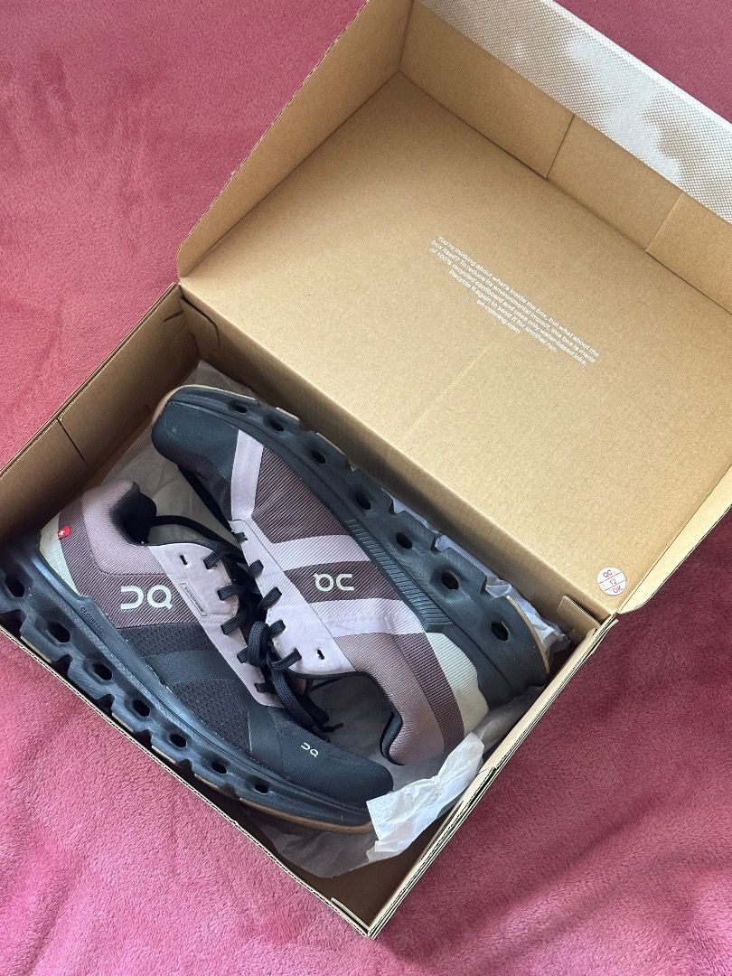 ON Running Cloudrunner Waterproof Shoes US W7 EU 38 (Category: Sneakers) located in Pasig City. Submitted by gandara12345678 (Listing ID 1459708062, Image 2). Description: - Original ON Running Cloudrunner Waterproof Shoes - Size: US W7 / EU 38 / UK 5 / JP 24 - Color: Black with pink and brown accents - Ideal for running and everyday wear - Waterproof - Comes with original box.