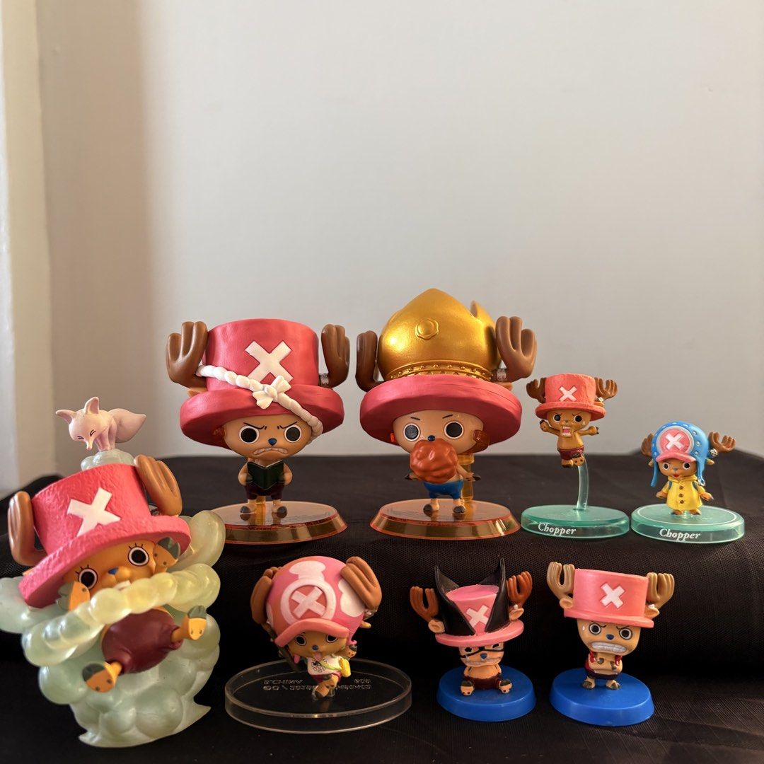One Piece Chopper Action Figure Set (Category: Figurines & Statues) located in Manila. Submitted by tj.merch (Listing ID 1459726652, Image 1). Description: - Set of One Piece Chopper action figures - Includes various poses and outfits - Cute and highly detailed designs - Each figure stands on an individual base (some with 'Chopper' name) - Ideal for anime fans and collectors.
