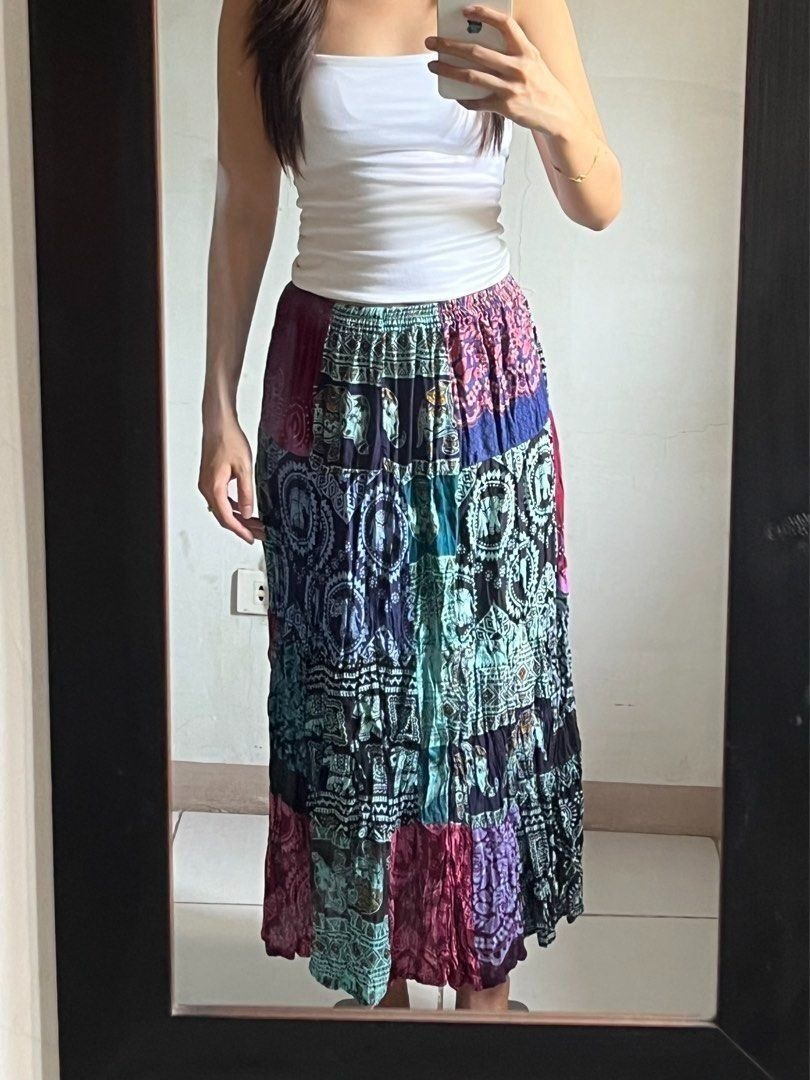 Patchwork Bohemian Maxi Skirt (Category: Skirts) located in Caloocan City. Submitted by fishfilei (Listing ID 1459789124, Image 3). Description: Details: • Perfect for beach days, casual outings, or boho-inspired looks • Features colorful patterns • Elastic and stretchable waistband • Flowing silhouette • For reference: I have a 23-inch waist and 32-inch hip Mode of Payment (MOP): • GCash • BDO / BPI / Metrobank • Bank transfer via QR code Mode o