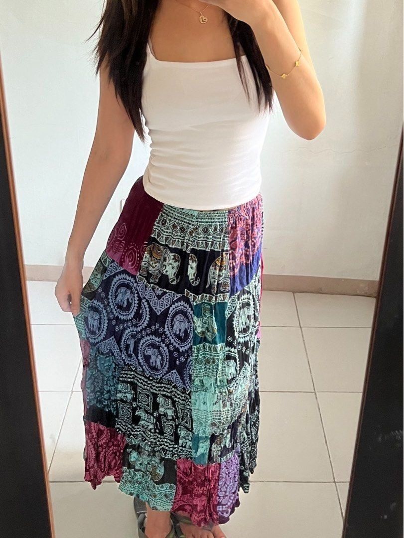 Patchwork Bohemian Maxi Skirt (Category: Skirts) located in Caloocan City. Submitted by fishfilei (Listing ID 1459789124, Image 2). Description: Details: • Perfect for beach days, casual outings, or boho-inspired looks • Features colorful patterns • Elastic and stretchable waistband • Flowing silhouette • For reference: I have a 23-inch waist and 32-inch hip Mode of Payment (MOP): • GCash • BDO / BPI / Metrobank • Bank transfer via QR code Mode o