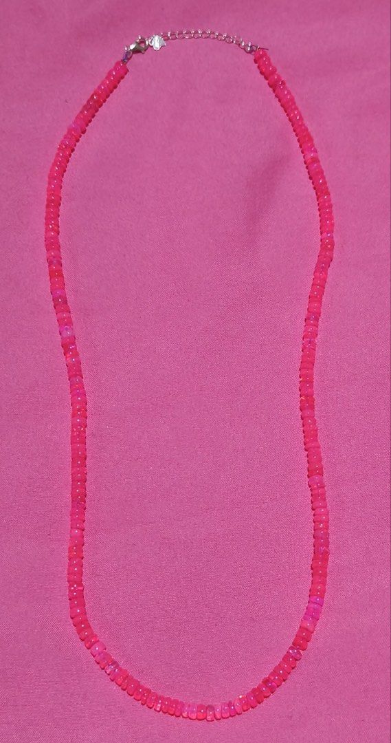 Pink Opal Necklace with silver lock with certificate (Category: Luxury Accessories) located in Orani. Submitted by kr_bowtique (Listing ID 1459783816, Image 1). Description: comes with 3 certificates originally it’s a bracelet but modified it into necklace with s925 silver lock.