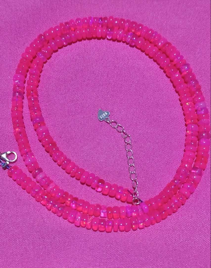 Pink Opal Necklace with silver lock with certificate (Category: Luxury Accessories) located in Orani. Submitted by kr_bowtique (Listing ID 1459783816, Image 2). Description: comes with 3 certificates originally it’s a bracelet but modified it into necklace with s925 silver lock.