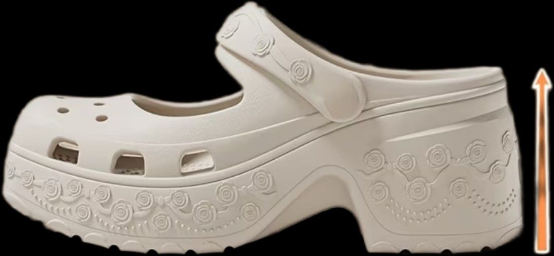 Platform Mary Jane Crocs - White (Category: Flats & Sandals) located in Manila. Submitted by honeypatch (Listing ID 1459729576, Image 3). Description: - White platform Mary Jane style Crocs - Chunky heel for added height - Cute rose pattern around the sole - Adjustable strap (can be worn up or down) - Unique and stylish addition to any outfit - Easy to clean and comfortable for all-day wear - Size EU 39-40 | 8-9 US Womens - RFS: Wrong Size - Supe