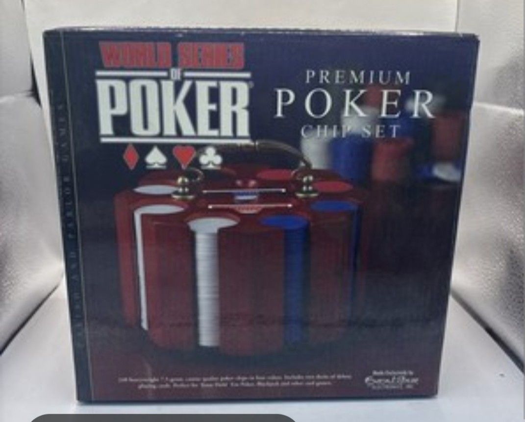 POKER CHIP SET (Category: Board Games & Puzzles) located in Caloocan City. Submitted by foncimigz (Listing ID 1459861600, Image 1). Description: negotiable Official World Series of Poker (WSOP) Premium 240-Piece Chip Set with Wooden Carousel issue 10 blue chips missing 5 white chips missing 5 red chips missing.