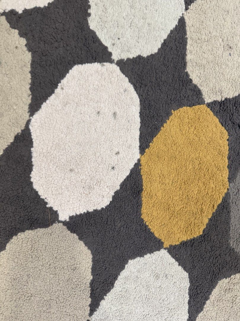 Preloved IKEA Torrild carpet (Category: Carpets, Mats & Flooring) located in Pasig City. Submitted by anazareno (Listing ID 1459698167, Image 2). Description: Preloved IKEA Torrild low-pile rug - Dimensions: 133cm x 195cm - 3.5 yrs old - Needs cleaning - Material: Typically constructed from 100% polypropylene with a low pile - Design: geometric pattern in shades of gray, white, beige, and mustard yellow.