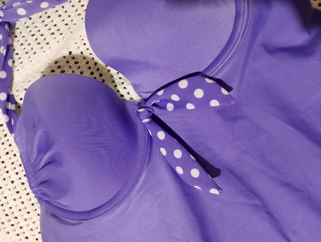 Purple Polka Dot Tankini Halter Top (Category: Bikinis & Swimsuits) located in Caloocan City. Submitted by geliethrift_26 (Listing ID 1459855241, Image 3). Description: size xs - small tankini padded no issue.