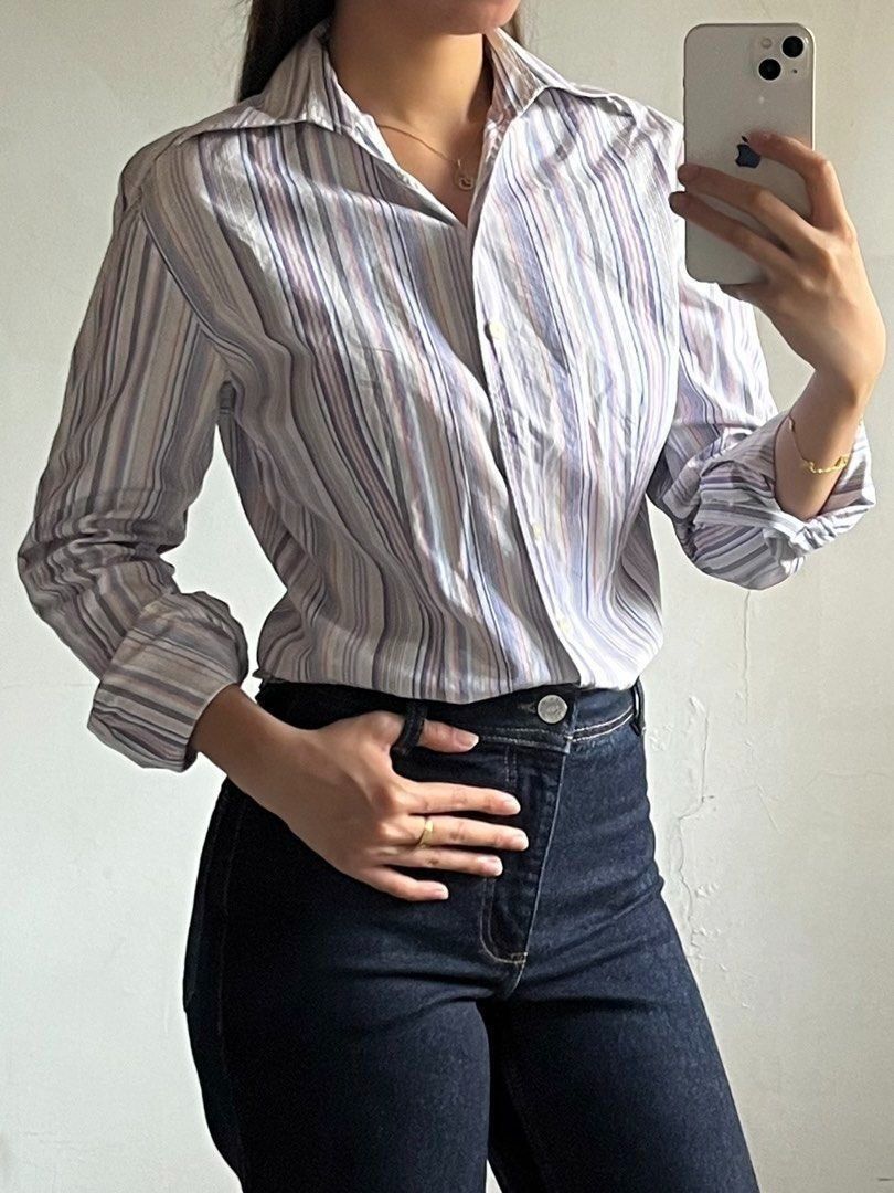 Purple Stripe Long Sleeve Shirt (Category: Longsleeves) located in Caloocan City. Submitted by fishfilei (Listing ID 1459791946, Image 2). Description: Details: • Button-up long sleeve shirt • Striped pattern • For reference: I have a 23-inch waist and 32-inch bust Mode of Payment (MOP): • GCash • BDO / BPI / Metrobank • Bank transfer via QR code Mode of Delivery (MOD): • J&T • Lalamove / Grab Express Reason for Selling (RFS): • Decluttering.