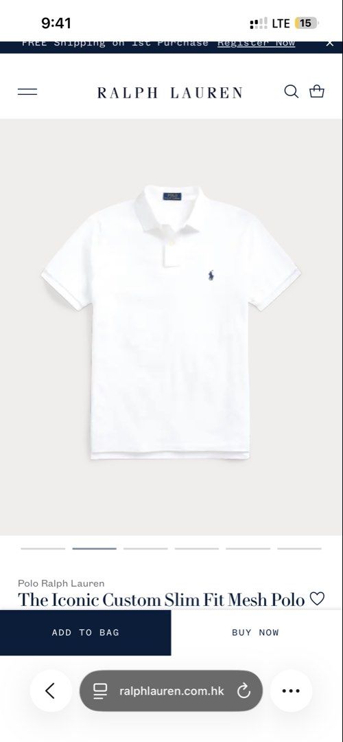 Ralph Lauren polo衫 全新 （分類：T-shirt、恤衫、有領衫）位於 Hong Kong。 由 Clu13 提交（商品編號 1459832183，圖片 1）。簡介： Authentic Ralph Lauren polo shirt. Custom slim fit, mesh fabric. Classic white colour with the signature pony logo. 全新未著過,無牌 有QR code 官方網站認證 2025年4月manufacture （可於官方網站check)。