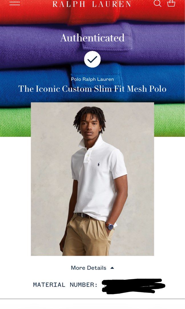 Ralph Lauren polo衫 全新 （分類：T-shirt、恤衫、有領衫）位於 Hong Kong。 由 Clu13 提交（商品編號 1459832183，圖片 3）。簡介： Authentic Ralph Lauren polo shirt. Custom slim fit, mesh fabric. Classic white colour with the signature pony logo. 全新未著過,無牌 有QR code 官方網站認證 2025年4月manufacture （可於官方網站check)。