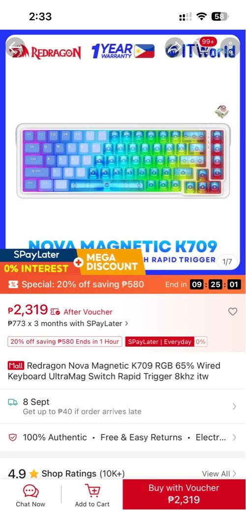 Redragon Nova Magnetic (Wired Keyboard) (Category: Computer Keyboard) located in Quezon City. Submitted by aliyahong29 (Listing ID 1459752490, Image 3). Description: Trade or sell Selling for 2,250 Trade for 2,300 Price negotiable - Redragon Nova Magnetic Wired RGB Keyboard - Ultramag Switches - Blue to Rainbow Gradient Keycaps - Compact 60% Layout - Ideal for Gaming & Typing - Includes Original Box.