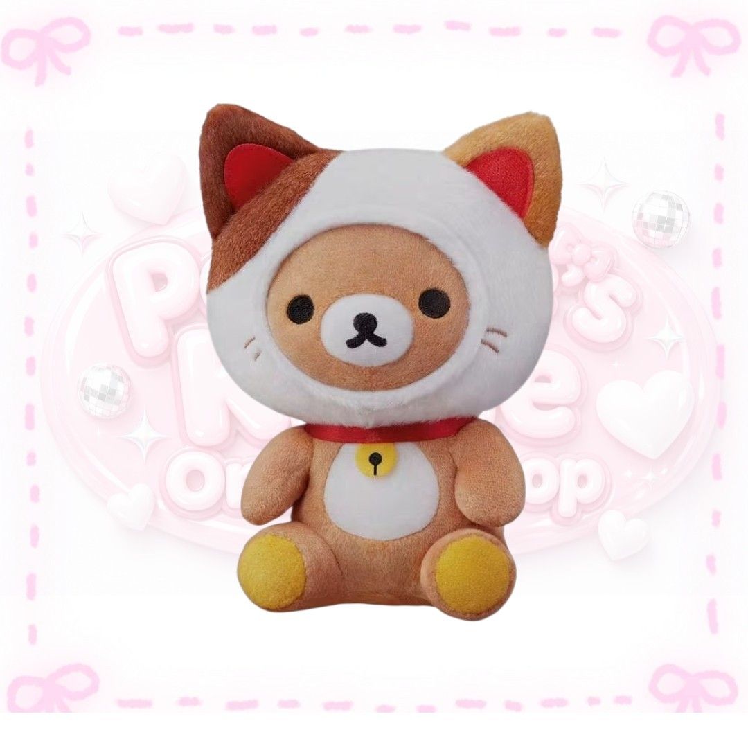 Rilakkuma Cat Costume Plush Toy (Category: Plushies & Soft Toys) located in Sorsogon. Submitted by mitchelle0425 (Listing ID 1459872290, Image 1). Description: - Adorable Rilakkuma plush toy - Dressed in a cute cat costume - Features a red collar with a yellow bell - Super soft and cuddly material - Ideal for Rilakkuma fans, room decoration, or as a gift.