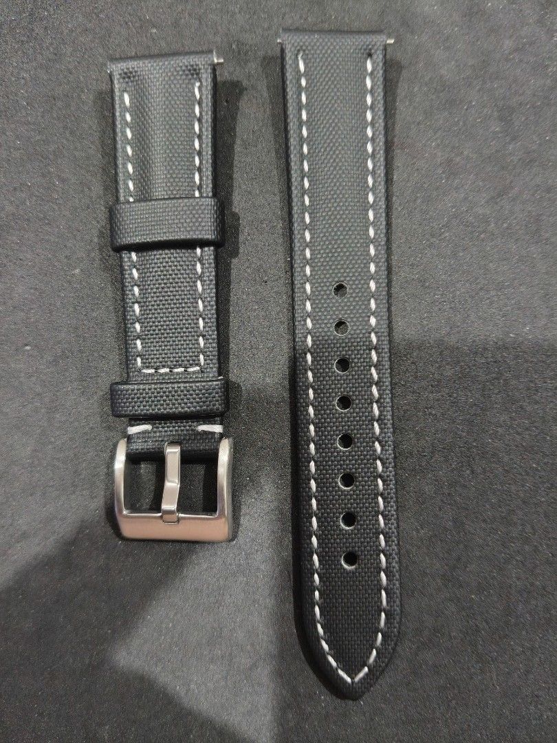 Sailcloth strap black, size 20mm and 18mm (Category: Men's Watches) located in Manila. Submitted by maxineamber (Listing ID 1459800323, Image 3). Description: Sailcloth strap black, size 20mm and 18mm, rubberized canvas.