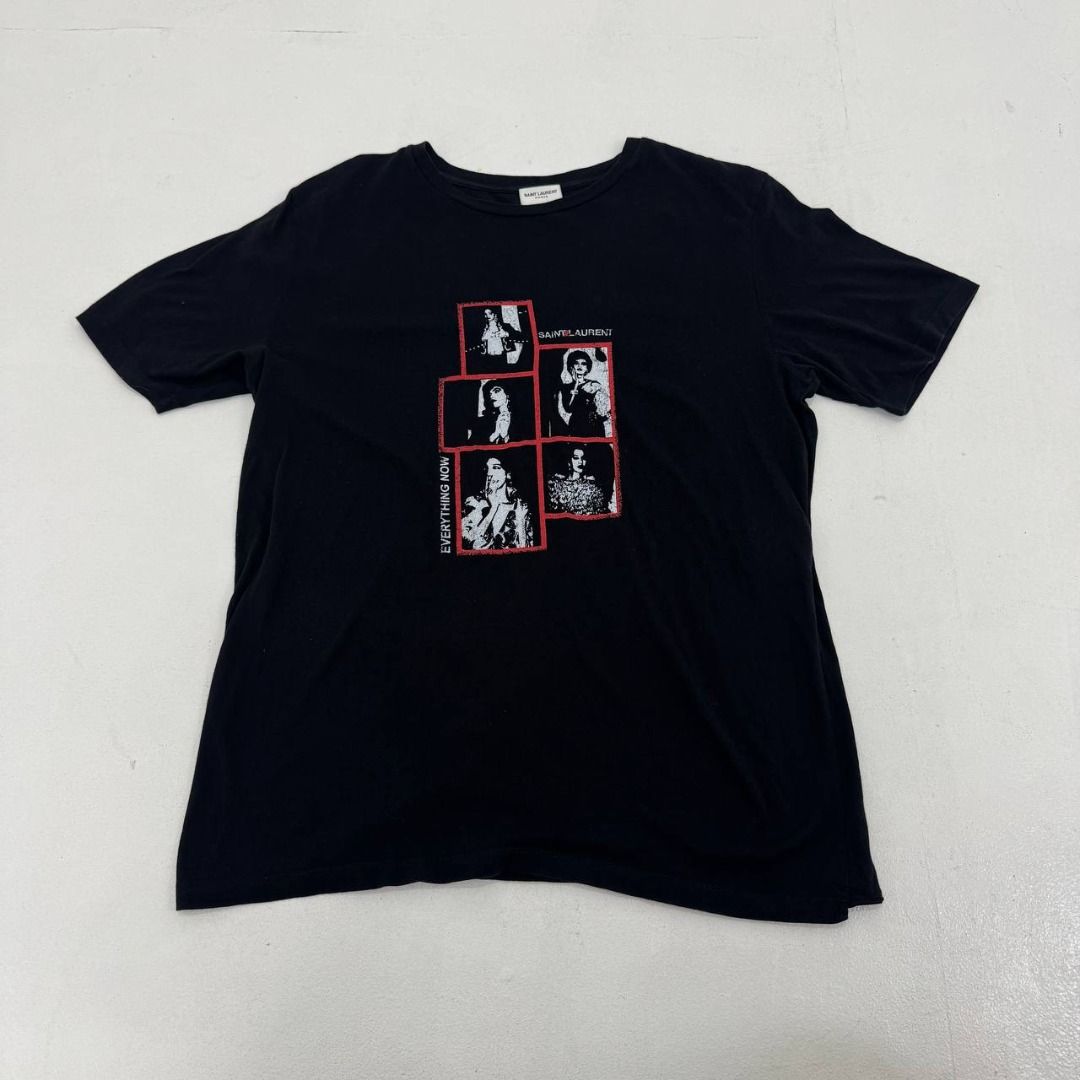 Saint Laurent Paris “Everything Now” Tee (Category: Luxury Apparel) located in Quezon City. Submitted by johnpaulperezzz (Listing ID 1459810991, Image 1). Description: NAME: Saint Laurent Paris “Everything Now” Tee COLOR: Black SIZE: Small FIT: Medium Dimension: Width: 21 Length: 28 Shoulder: 17 Sleeves: 9 Hem: 22 CONDITION: 9/10 ISSUE: -none PRICE: 8k .