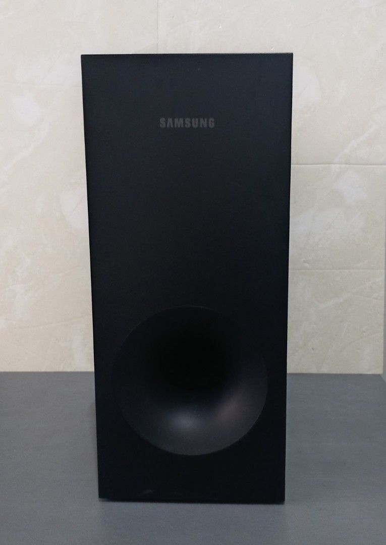 Samsung PS-DW0-2 Subwoofer Speaker System (Untested) (Category: Soundbars, Speakers & Amplifiers) located in Bulacan. Submitted by honhonliz (Listing ID 1459714151, Image 1). Description: ConditionUntested: Selling as-is since I don't have the compatible home theater receiver to test the audio output. Cosmetic: Shows minor signs of storage wear and dust buildup along the edges and frame, but the speaker cone, surround cone, and cabinet structure 