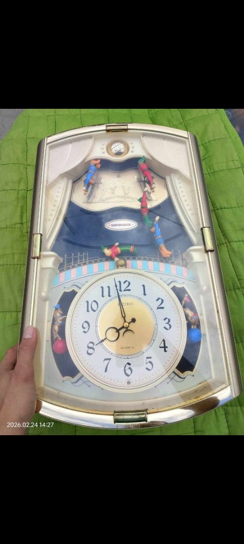 Seiko Musical Motion Wall Clock with Figures (Category: Clocks) located in Quezon City. Submitted by manyigorot33447 (Listing ID 1459849675, Image 1). Description: - Seiko Musical Motion Wall Clock - Features a fun circus theme with moving figures - Clear and easy-to-read clock face - Reliable quartz movement - Tested and confirmed working - Ideal for living rooms or children's bedrooms.