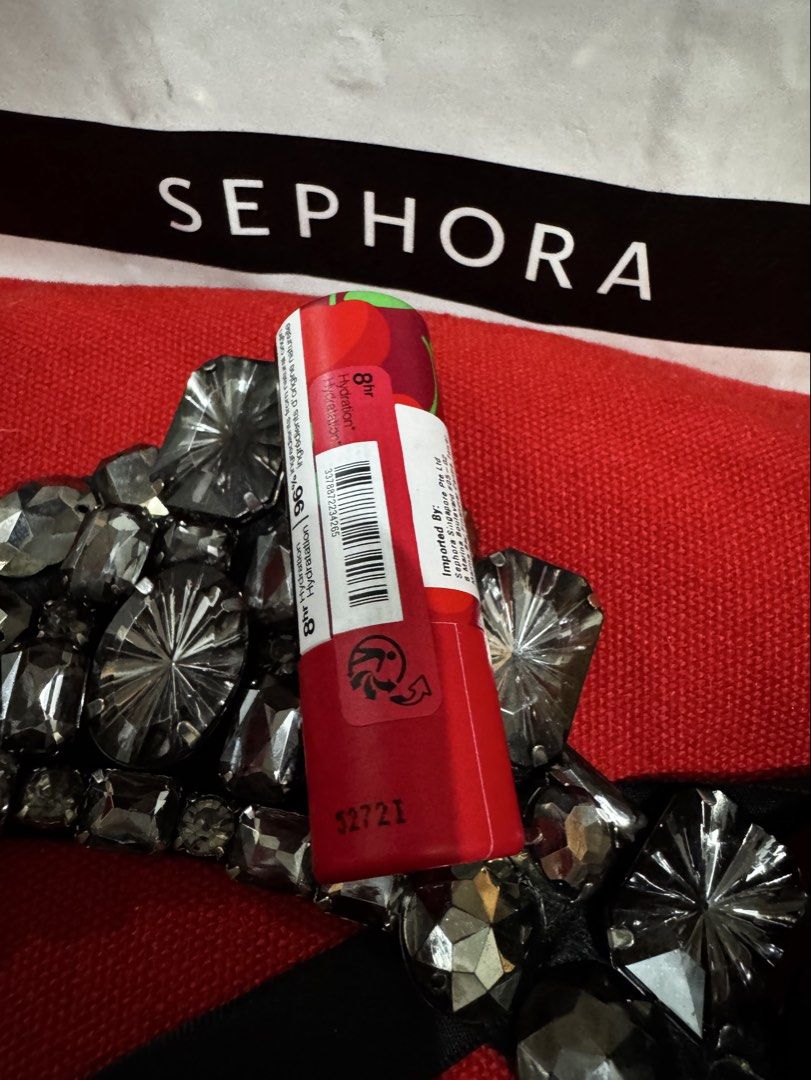 Sephora Moisturizing Lip Balm (Category: Makeup) located in Quezon City. Submitted by vibelane_shop (Listing ID 1459824626, Image 3). Description: - Sephora Moisturizing Lip Balm - Flavor: Cherry Cerise - Provides 8-hour hydration - Made with 96% natural origin ingredients - Keeps lips soft and hydrated all day - Proudly made in Italy - Adorable cherry print packaging ❗️Last price posted.