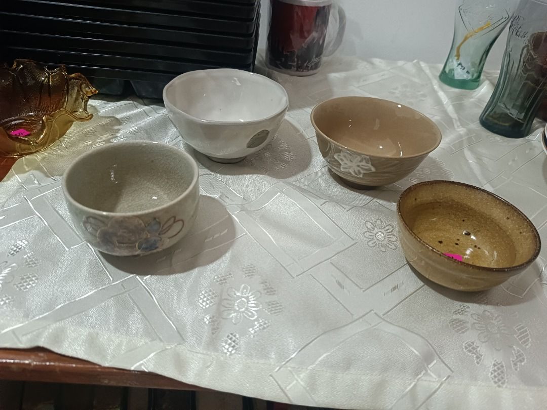 Set of 4 Handmade Ceramic Bowls (Category: Dinnerware & Cutlery) located in Quezon City. Submitted by gabade (Listing ID 1459807023, Image 1). Description: - Set of 4 unique ceramic bowls - Each bowl features a different design and color - Ideal for serving snacks, dips, matcha bowl or as decorative pieces - Offers a charming handmade feel - Adds a touch of rustic charm to your kitchen or dining table - Sold as set for ₱80.