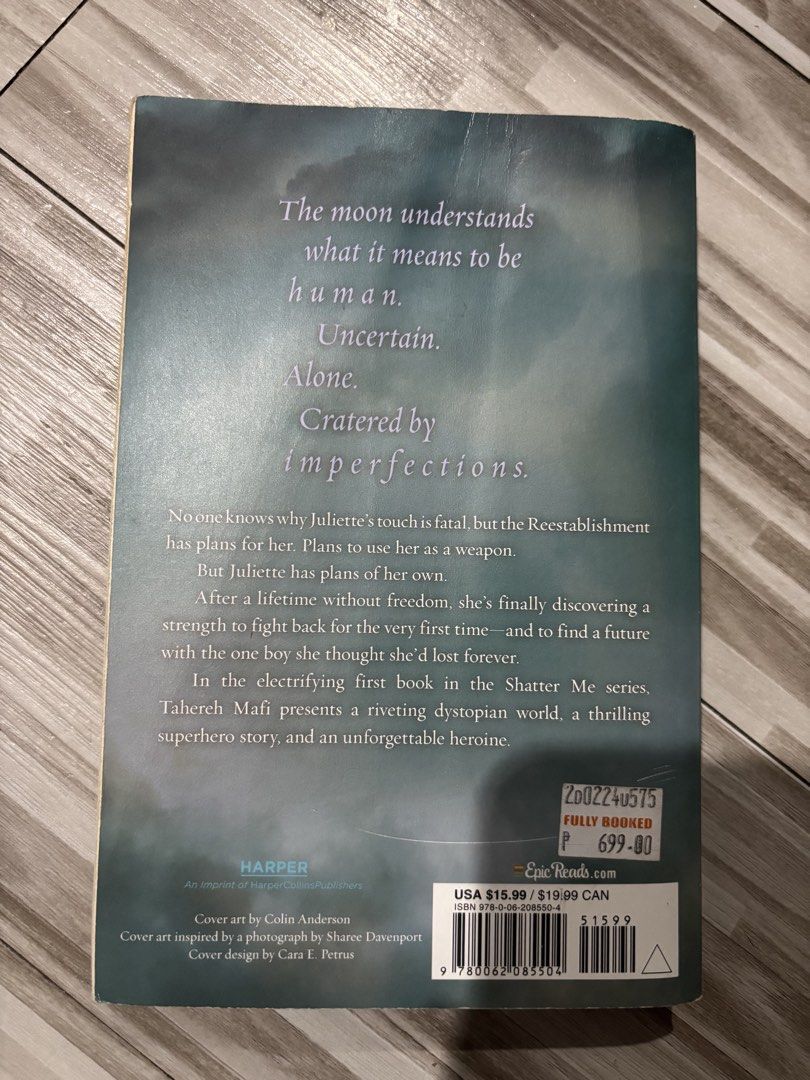 Shatter Me by Tahereh Mafi (Category: Storybooks) located in Paranaque City. Submitted by danicajs (Listing ID 1459850328, Image 2). Description: BOOK 1 Shatter Me - Paperback RFS: Decluttering Feel free to message for any inquiries..