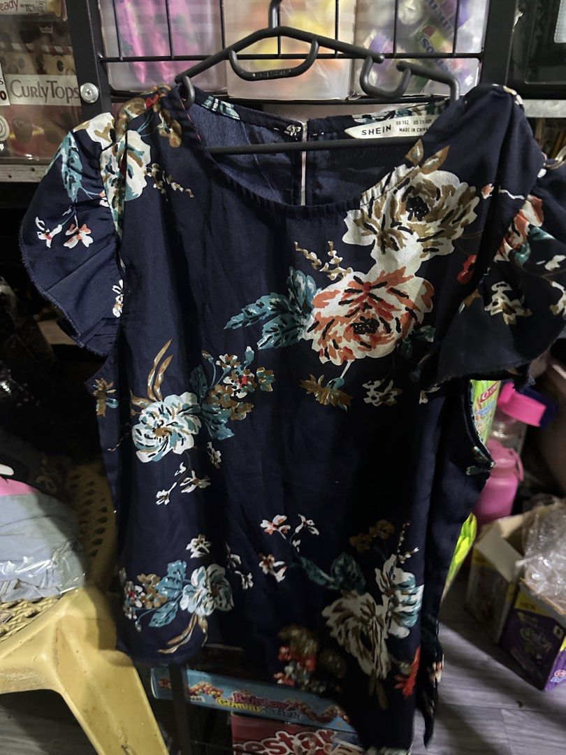 Shein Floral Top & H&M Yellow Top Bundle (Category: Kids Wardrobes & Storage) located in Manila. Submitted by edgiedge (Listing ID 1459868385, Image 2). Description: - Bundle of two tops - Navy blue Shein top with colorful floral print and flutter sleeves - Light yellow H&M off-shoulder top with ruffled neckline - Both are great for casual wear - Selling as a set ₱50.