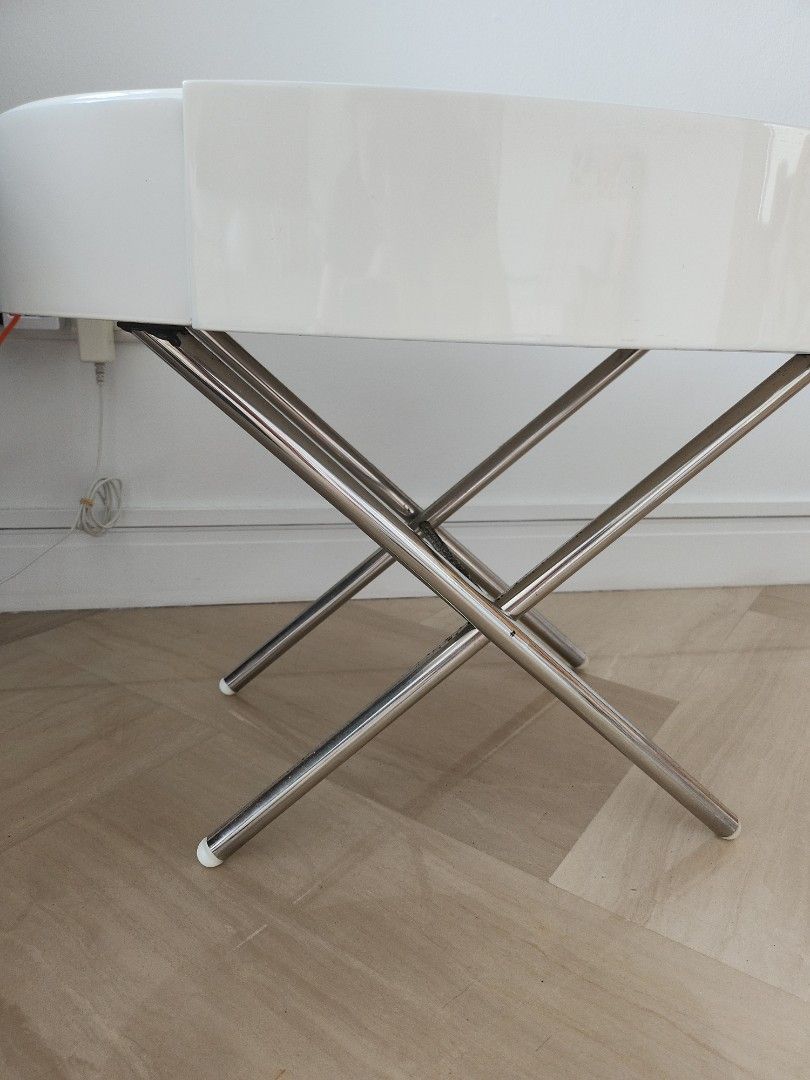 Side table (Category: Tables & Sets) located in Singapore. Submitted by 8scl8 (Listing ID 1459717646, Image 2). Description: White Melanie finished Comes with one drawer with deep depth Bottom frame is rusty (see last photo) Not for fussy buyer.