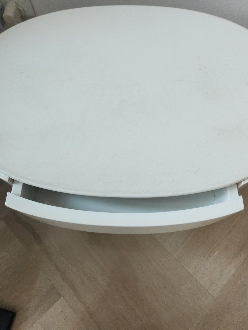 Side table (Category: Tables & Sets) located in Singapore. Submitted by 8scl8 (Listing ID 1459717646, Image 3). Description: White Melanie finished Comes with one drawer with deep depth Bottom frame is rusty (see last photo) Not for fussy buyer.