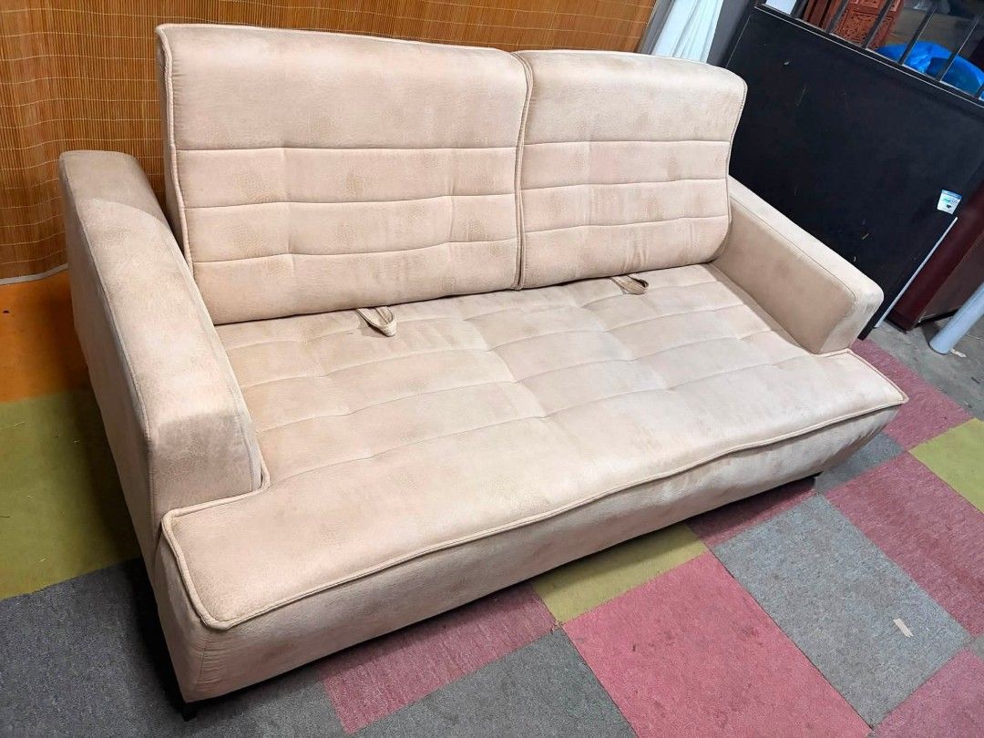 Sofabed (Category: Sofas) located in Meycauayan. Submitted by marygracecasimiro (Listing ID 1459754752, Image 3). Description: 😍RARE!!! MODERN BEAUTY!!! Modern Beige CONVERTIBLE Sofabed ADJUSTABLE BACKREST SECTIONS!!! Tufted Cushioning VELVETY LEATHER Fabric SUPER SOFT AND COMFY!!! NO ISSUES!!! Price : 23k ✅ Now:20,000 *SEE VIDEO COMMENT Sofa Mode 72L x 39W x 15H seat height inches Sandalan height 34 inches Bed Mode 72L x 50W x 15H seat height i