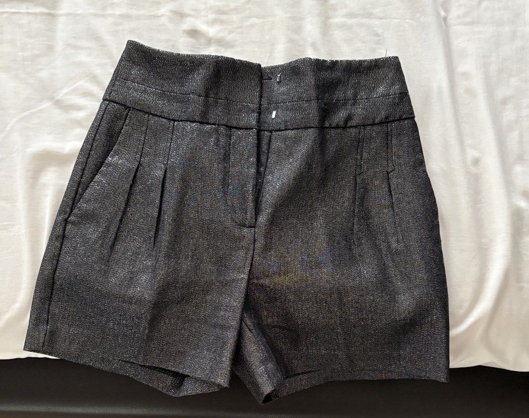 Sparkly Black High Waisted Shorts (Category: Shorts) located in Manila. Submitted by curatedclosetbyj (Listing ID 1459775889, Image 1). Description: - Sparkly black fabric - High waisted design - helping tags: Zara, Mango, Love Bonito .