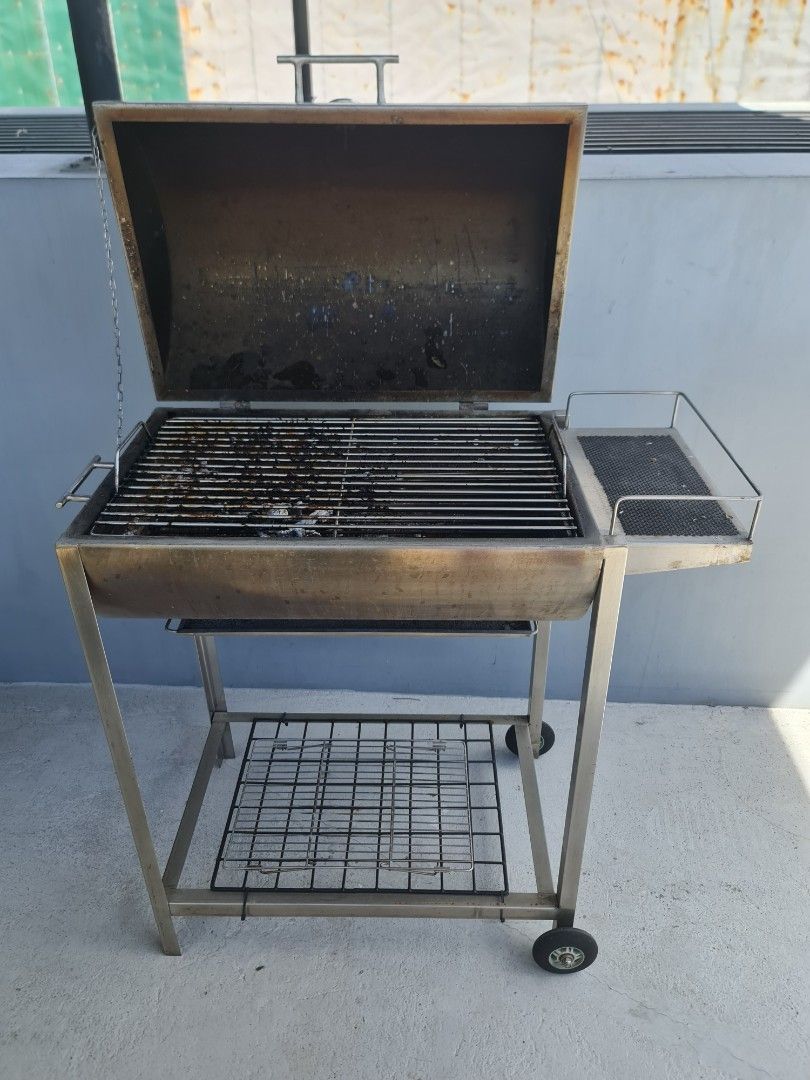 Stainless Steel Griller / IHAWAN (preloved) (Category: BBQ, Grills & Hotpots) located in Quezon City. Submitted by jt.pangan (Listing ID 1459696378, Image 3). Description: fs: stainless steel griller heavy duty / mabigat po makapal po ito na stainless length: 61cm / 24in / 2ft width: 41cm / 16in height: 77cm / 30in (floor to griller) 98cm / 38in (floor to closed lid) preloved rarely used need cleaning rfs: d n nggmit tamad n mag-ihaw loc: bagong 