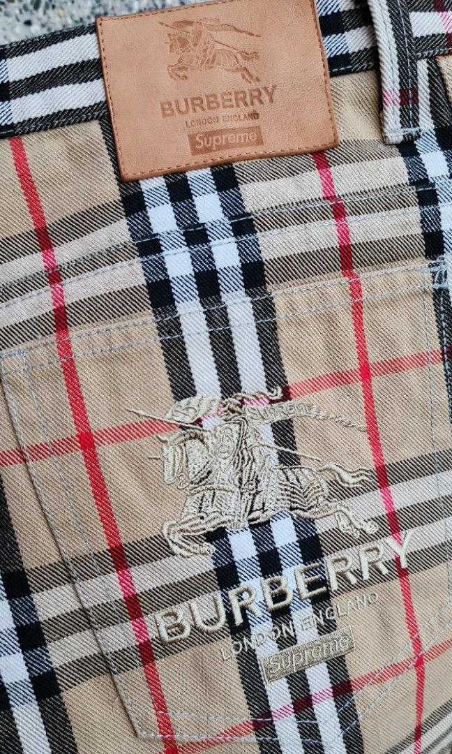 Supreme x Burberry Denim Short (Category: Shorts) located in Davao. Submitted by st333tcartel (Listing ID 1459768908, Image 3). Description: Size 32 Waist 17 Length 21 Leg opening 12.