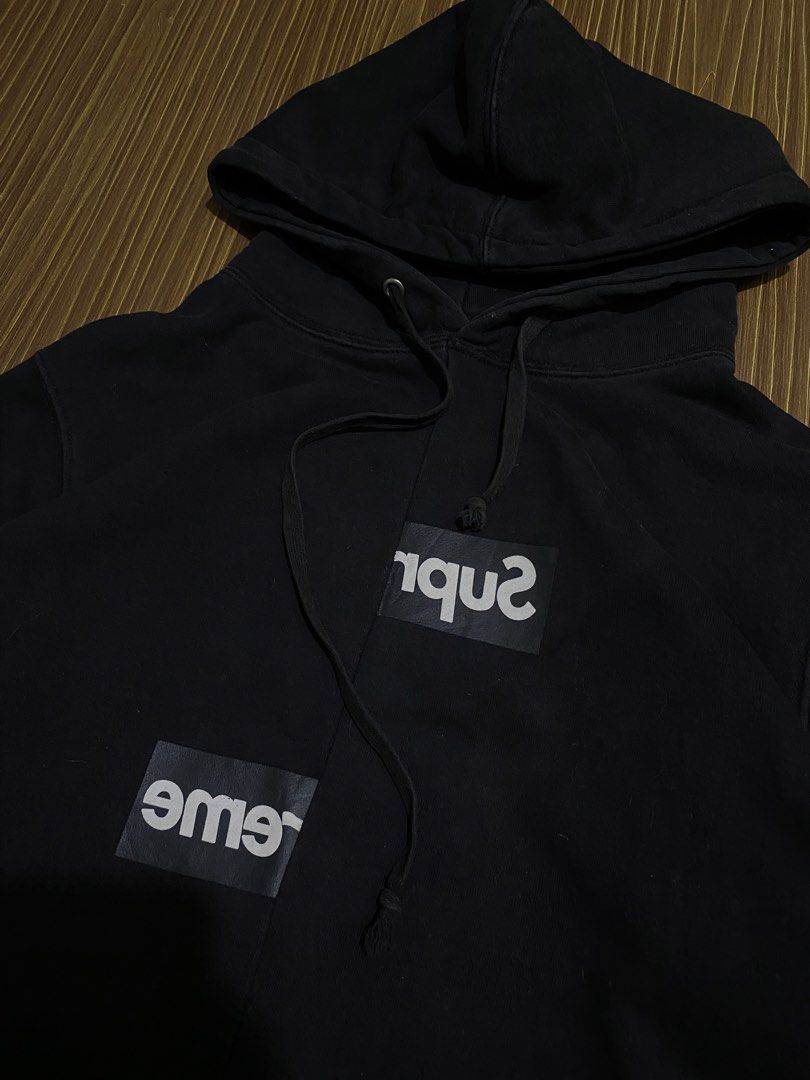 Supreme x Comme des Garçons Split Box Logo Jacket (Category: Coats, Jackets and Outerwear) located in Bansalan. Submitted by cjs_thrift (Listing ID 1459727153, Image 2). Description: - MEDIUM TO LARGE - DIMENSIONS: 22 by 27 - COLOR RATE:9.8/10 - VERY GOOD CONDITION - NO ISSUE - COMPLETE TAGS - NEED WASH.
