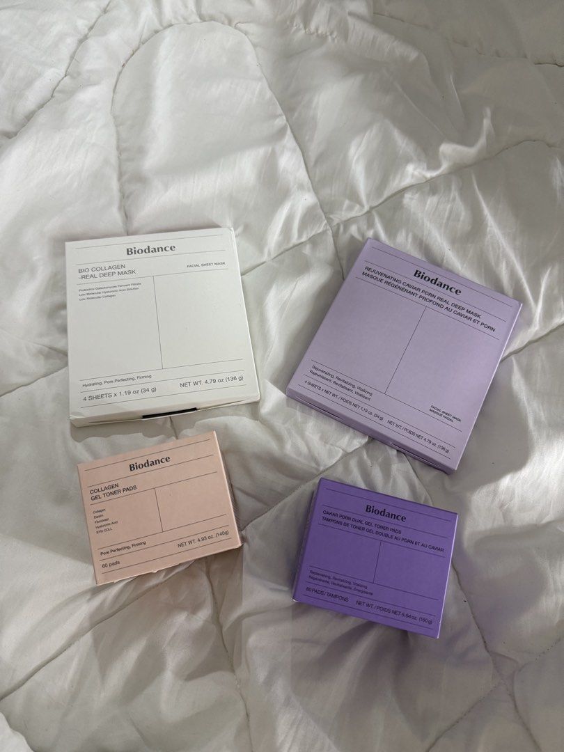 TAKE ALL BIODANCE SETS (Category: Face Care) located in Tarlac. Submitted by mechaellat (Listing ID 1459887760, Image 1). Description: Biodance REJUVENATING CAVIAR PDRN REAL DEEP MASK BIO COLLAGEN REAL DEEP MASK COLLAGEN GEL TONER PADS CAVIAR PDRN DUAL GEL TONER PADS.