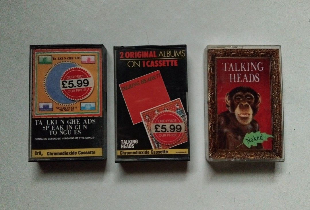 Talking Heads Cassette Tape Bundle (Category: CDs & DVDs) located in Makati City. Submitted by KAMUSIKATAYO (Listing ID 1423895410, Image 1). Description: Bundle of two Talking Heads cassette tapes. One tape features "2 Original Albums on 1 Cassette" including "Talking Heads '77" and "More Songs About Buildings and Food". The other tape is "Speaking in Tongues" and contains extended versions of five songs. Both are Chromedioxide Cassettes..