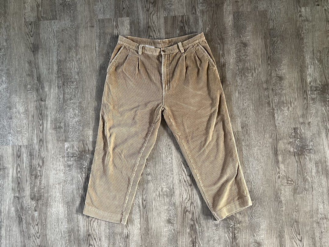 Trucker Tan Corduroy Pleated Pants (Category: Trousers) located in Cebu City. Submitted by rap.declutter (Listing ID 1459787396, Image 1). Description: - cropped to 36” - Tan corduroy pants - Pleated front - Relaxed fit - Two back pockets - Classic, everyday style - Versatile color.