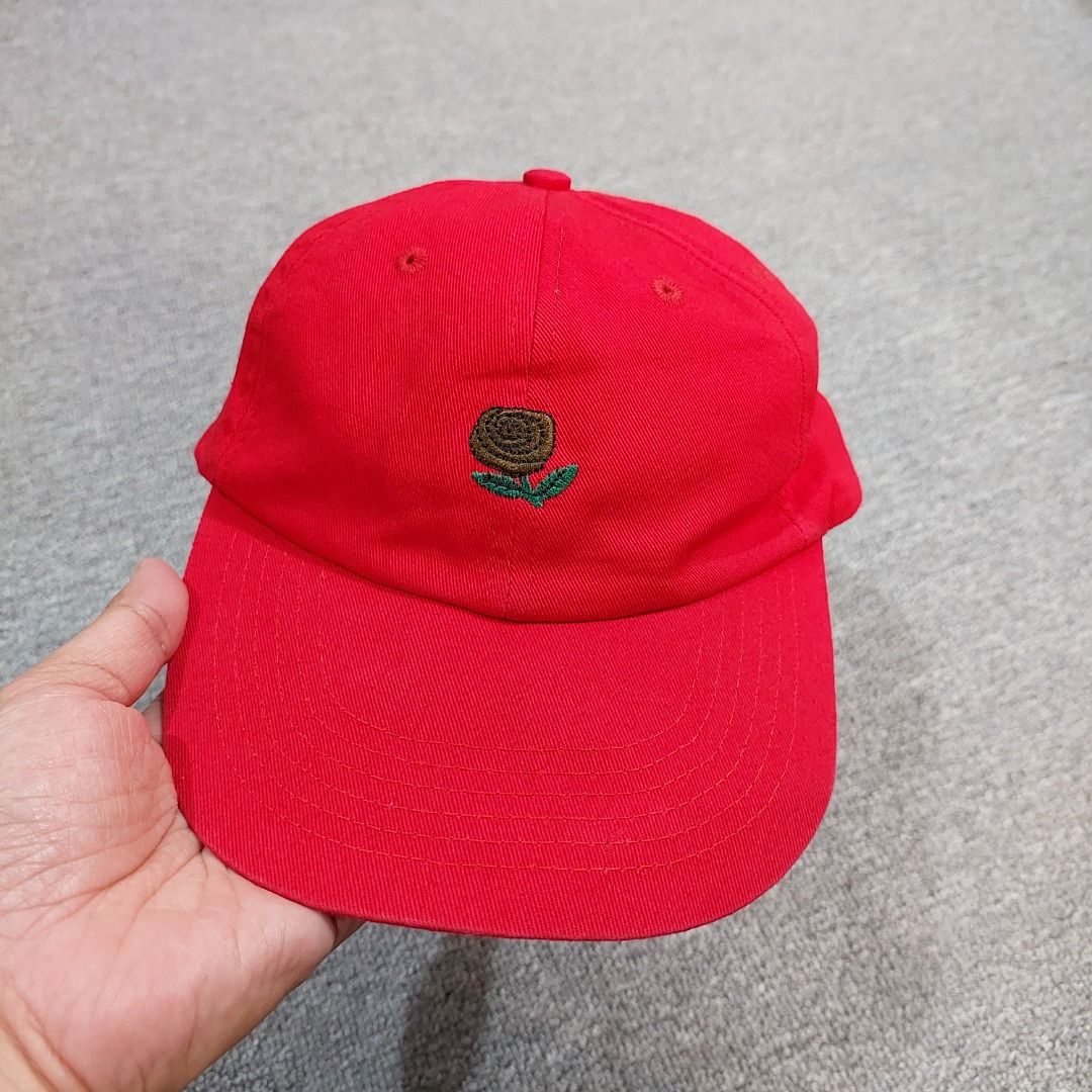 The Hundreds Red Rose Embroidered Baseball Cap (Category: Caps & Hats) located in Cebu City. Submitted by thrift.thriftly (Listing ID 1459838006, Image 2). Description: condition: excellent issues: brim need further reshape/steam, ink stain type: buckle slider.