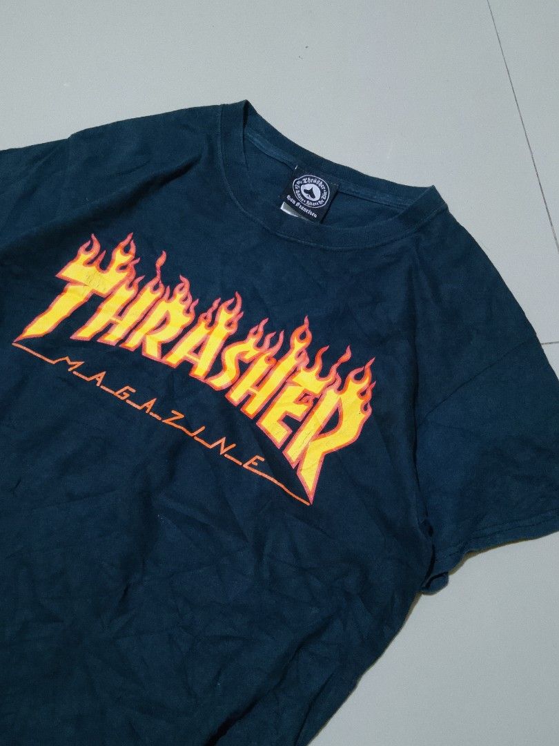 Thrasher flame logo tee (Category: Tshirts & Polo Shirts ) located in Cagayan de Oro. Submitted by cjsthrifts (Listing ID 1459821658, Image 2). Description: Condition: Very good Size: Small Dimes: 17.5 × 25 Issue: minimal hairlines (still intact) few wrinkles Color rating: 9.5/10 Overall rating: 9.3/10 200 shipped.