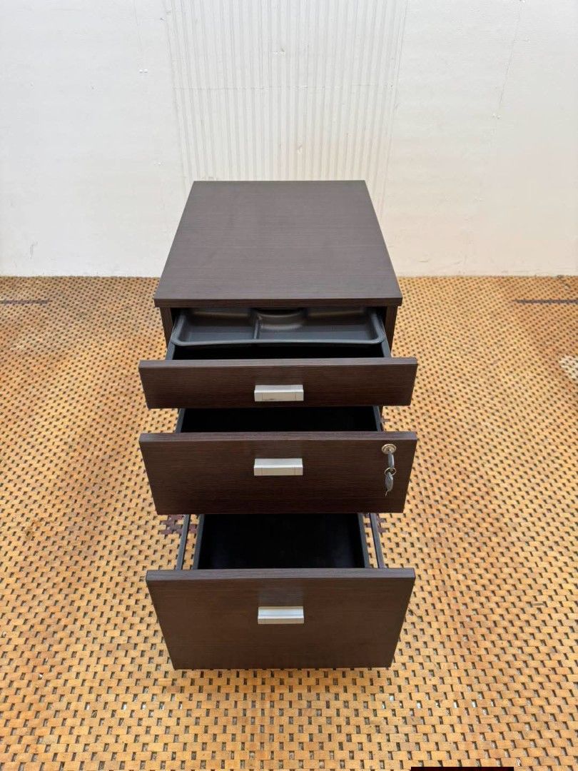 Tier Drawer (Category: Shelves, Cabinets & Racks) located in Meycauayan. Submitted by marygracecasimiro (Listing ID 1459712980, Image 2). Description: Wooden Bed Side 3-Tier Drawers with Keys Price: 5,900 L16.5 x W22 x H25.5 In good condition💚.