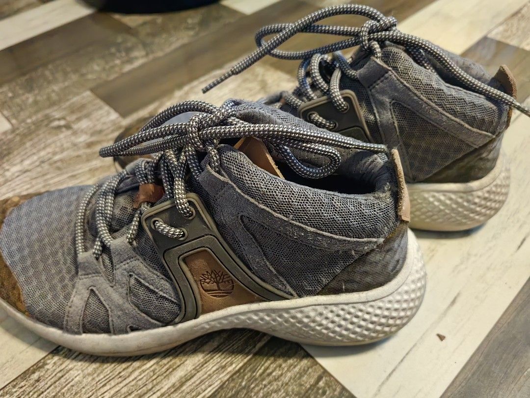 Timberland Aerocore Energy System Sneakers (Category: Sneakers) located in Cavite. Submitted by klosetnijuan (Listing ID 1459784894, Image 1). Description: Timberland sneakers with Aerocore Energy System. Grey mesh and brown accents. Laces are intact. Soles show some wear and dirt. Good for everyday wear or light activities. Ready for a new owner. Only needs cleaning. .