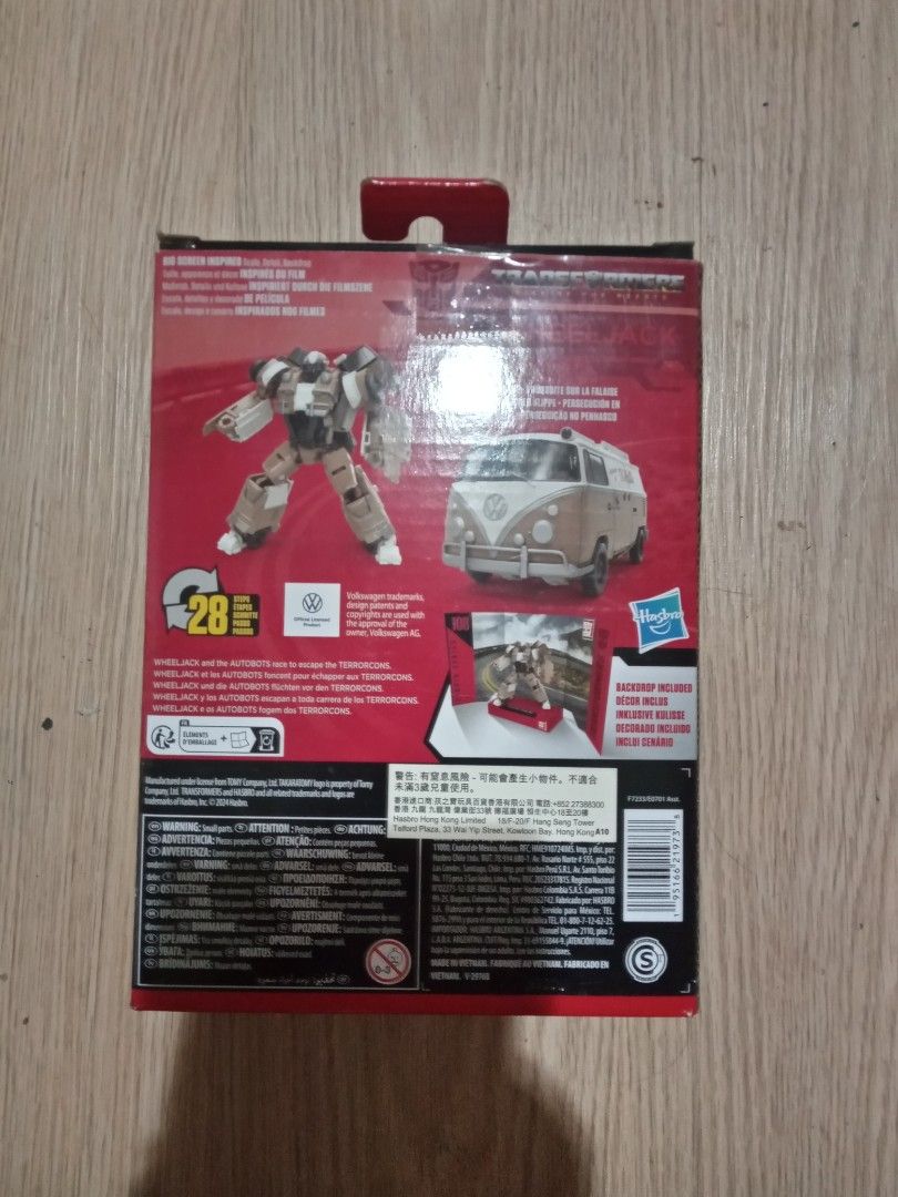 Transformers Studio Series 108 ROTB Wheeljack with upgrade kit. (Category: Vehicle & Diecast Models) located in Manila. Submitted by zenfish.8a8bb6 (Listing ID 1459828500, Image 2). Description: Selling Transformers Studio Series 108 Wheeljack action figure with upgrade kit Description - Transforms into a Volkswagen van. - Includes original packaging. - Van has "TV Pablo" printed detail. - accessories: G1 laser blaster (original), two cannons (up