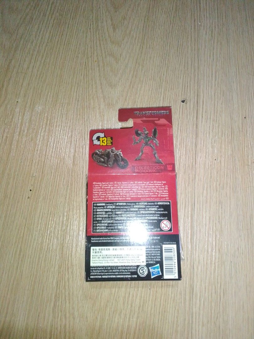 Transformers Studio Series Core Class Mohawk (Category: Action & Battle Toys) located in Manila. Submitted by zenfish.8a8bb6 (Listing ID 1459839027, Image 2). Description: Selling Transformers Studio Series Core Class Class Mohawk Description - original made from Hasbro - Transforms into a motorcycle - Includes original packaging. - accessories: knife - no damaged and issue with box, backdrop, and instructions what you see is what you get PAYMENT