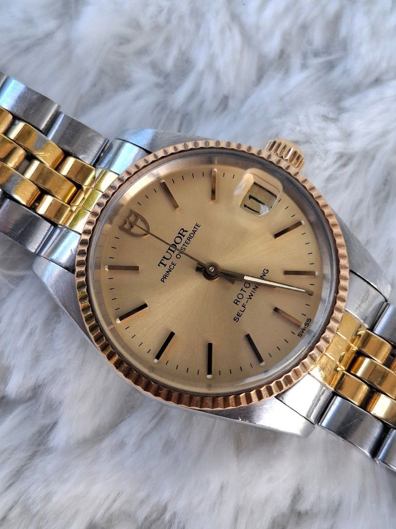 Tudor Prince Oysterdate Automatic Two-Tone Watch (Category: Luxury Watches) located in Antipolo. Submitted by 48watches (Listing ID 1459690975, Image 3). Description: Available❗️❗️❗️ TUDOR PRINCE OYSTERDATE Ref : 72033 Size : 32mm Dial : gold Crown : rolex Backcase : rolex Year : approx 1995 Condition : 8.5/10 Inclusion : watch, extra link and free watch travel pouch Yours for only 77,000 php free viewing - send us message for schedule..