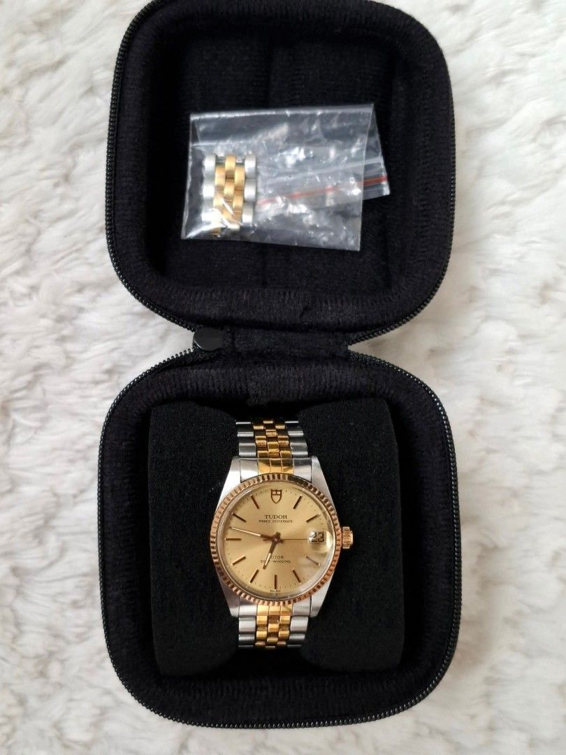 Tudor Prince Oysterdate Automatic Two-Tone Watch (Category: Luxury Watches) located in Antipolo. Submitted by 48watches (Listing ID 1459690975, Image 2). Description: Available❗️❗️❗️ TUDOR PRINCE OYSTERDATE Ref : 72033 Size : 32mm Dial : gold Crown : rolex Backcase : rolex Year : approx 1995 Condition : 8.5/10 Inclusion : watch, extra link and free watch travel pouch Yours for only 77,000 php free viewing - send us message for schedule..