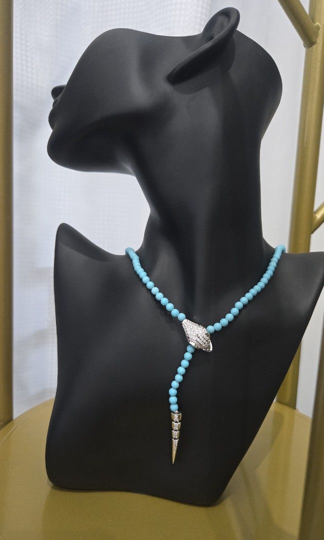 Turquoise Necklace Adjustable Sleeping Beauty (Category: Necklaces) located in Capas. Submitted by primafaciefinds (Listing ID 1459810006, Image 1). Description: SLEEPING BEAUTY TURQUOISE Trending but timeless piece - Bvulgari Inspired Sleeping Beauty Turquoise Necklace - Multiple Ways to Wear -Adjustable Length - Bright blue turquoise beads - Eye-catching and unique design - Perfect for elevating any outfit - Best paired with white, light blue, 